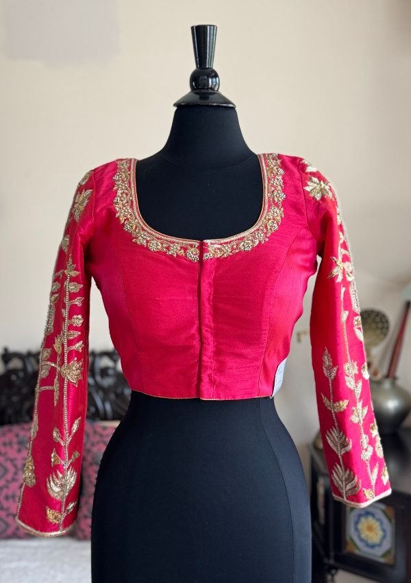 Red Silk Embroidered Designer Blouse